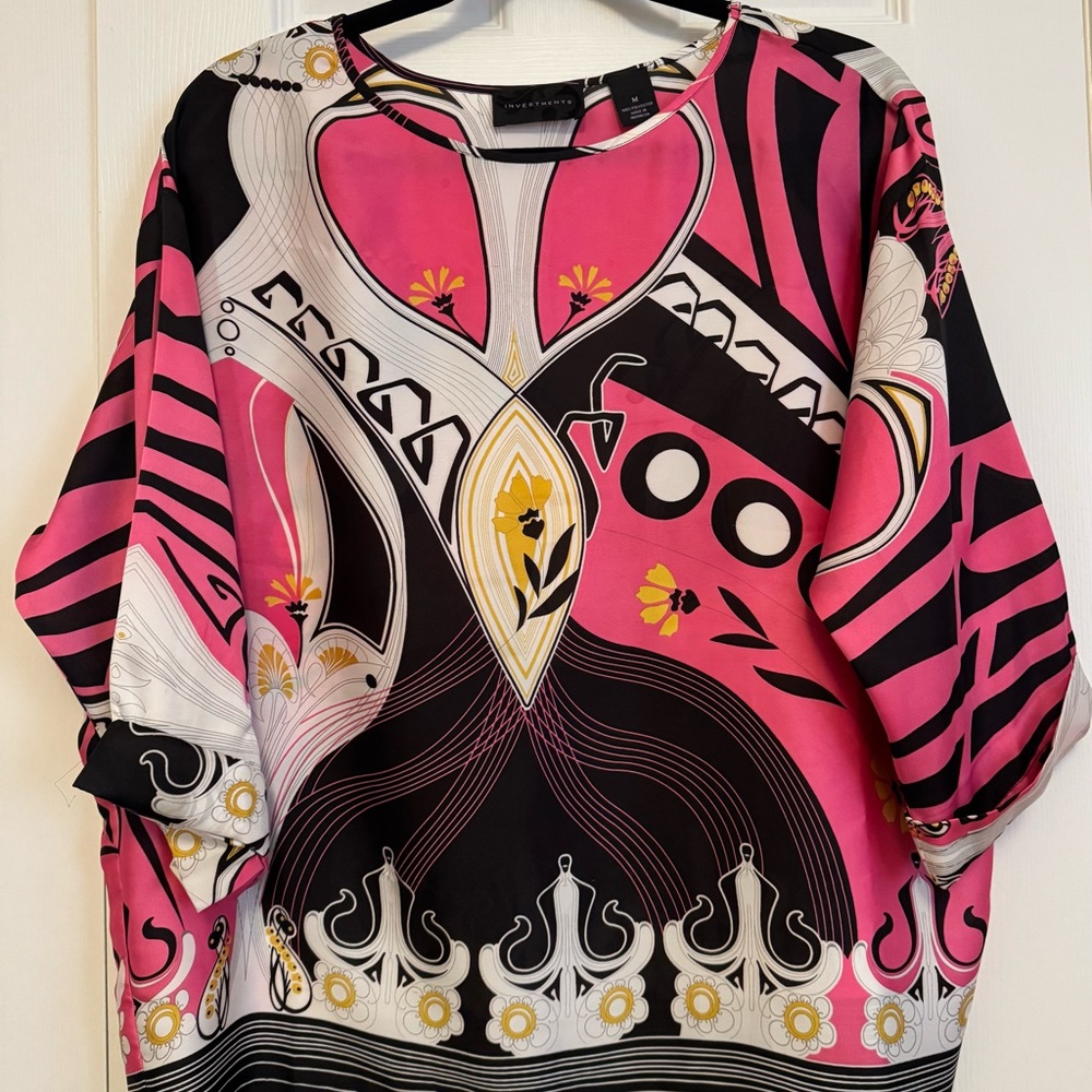 Investments Pink and Black Graphic Oversized Blouse